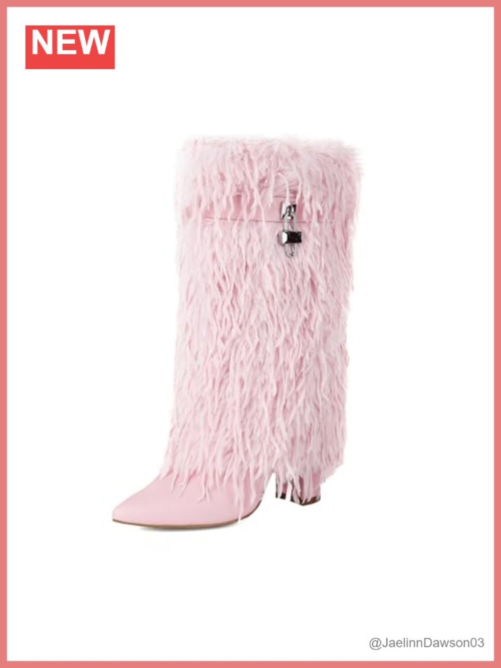 Fold Over Faux Fur Mid Calf Boots Chunky Heel Pointed Toe Pull On Booties